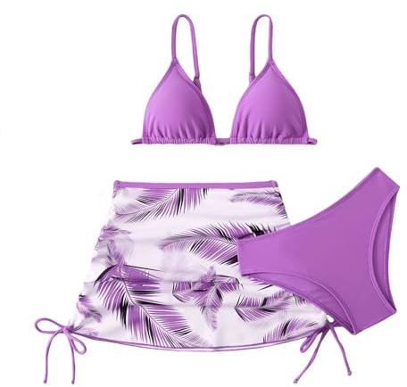 Bikini Niña 3 Piezas, Trajes de Baño Hawaianos de Verano, Conjunto de Bikini para Niñas, Moda Ropa de Playa con Falda para Niña, Modernos y Hermosos para Niñas 9-13 Años