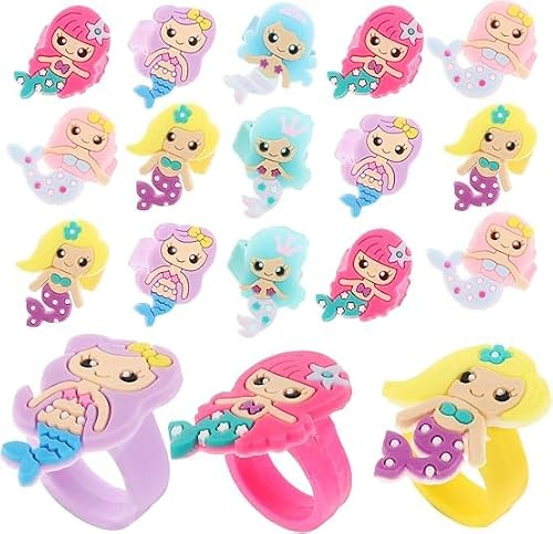 Niltracy Lot de 24 bagues sirène pour petites filles, jolies bagues pour enfants, jeux de simulation et déguisement, pour fête d'anniversaire, fête prénatale, couleur aléatoire
