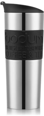 Bodum Insulated Plastic Travel French Press Coffee and Tea Mug, 0.45 L, 15 oz, Black