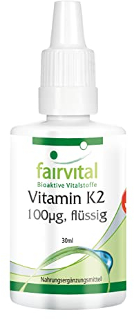 Fairvital | Vitamin K2 MK-7 Tropfen 100µg - 30ml - All-Trans Gehalt mind. 99,5% - Natürlich und fermentiert aus Natto