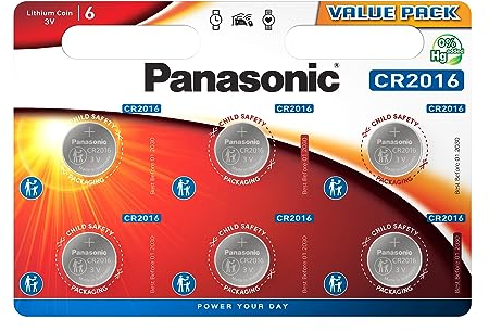 Panasonic CR2016EL/6B Lithium Power (Lagerfähigkeit bis zu 10 Jahre, Lithium, 3,0 V, 90 mAh)