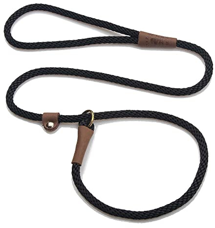 Mendota Pet Slip Leash - Dog Lead and Collar Combo - Made in The USA - for Small/Medium Breeds - Black, 3/8 in x 6 ft