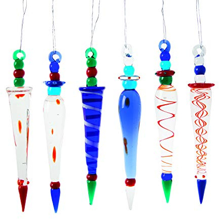 12 Pieces - Glass Icicle Christmas Ornaments - Tree Decoration - Multi Color - Decorative Hanging Ornaments for Christmas Tree, Window or Chandlier