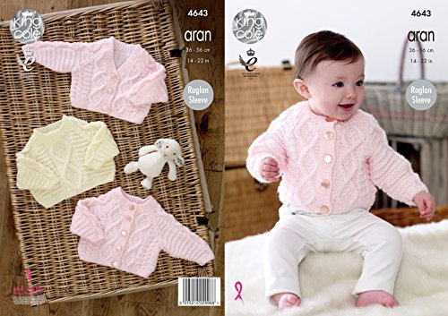 King Cole Baby Aran Knitting Pattern Raglan Sleeve Cable Detail Cardigans & Sweater (4643)