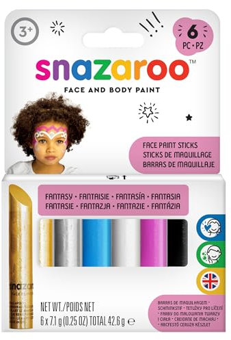 Snazaroo Painting Sticks, Fantasy, Pack of 6, Safe and Non-Toxic, Easy to Remove with Soap & Water, ideal for parties and fancy dress occasions, for Ages 3+
