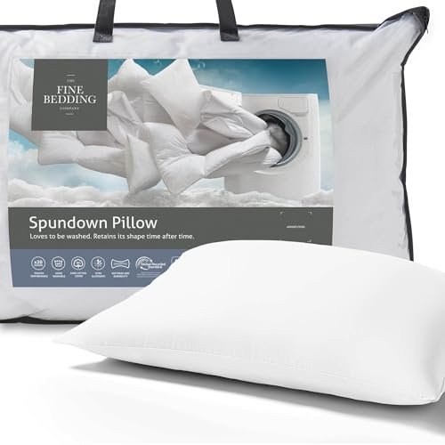 The Fine Bedding Company - Spundown Pillow - Soft Touch 100% Cotton Cover - Machine Washable - Hypoallergenic (Medium 1 Pack)
