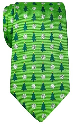 Retreez Corbata de microfibra de Patrón de Copos de nieve y Árbol de Navidad de Navidad para hombres Verde