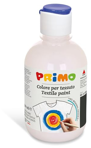 PRIMO - Colori per Tessuti Permanenti in Bottiglia da 300 ml | Colori Acrilici Vivaci e Coprenti per Bambini +4 Anni e Adulti, Pittura per Tessuti Ideale per Magliette, Borse,Jeans e Altro