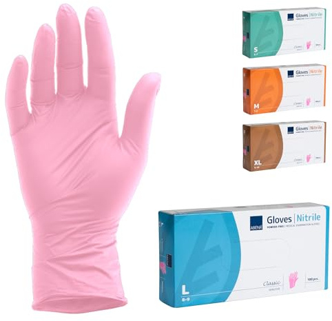 ABENA Pink Disposable Nitrile Gloves, Large, Pack of 100, Powder Free, Latex Free, Examination Gloves for Cleaning, Food Prep, Beauty, Medical & Hygiene, Strong Single Use Protective Gloves