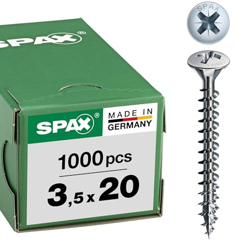 Spax, 0/1032/001/3,5/20/ /01, Vite universale, 3,5 x 20 mm, 1000 pezzi, sollevato, Croce recesso Z, 4Tagliare, filo pieno, zincato blank A2J - 0241010350205