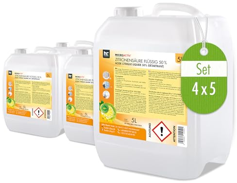 4 x 5 Liter Zitronensäure 50% flüssig - in handlichen 5L Kanistern - Technische Qualität
