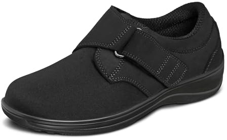 Orthofeet Women's Orthopedic Wichita Adjustable Stretch Fabric Casual Shoe, Black, Size 6.5 Wide