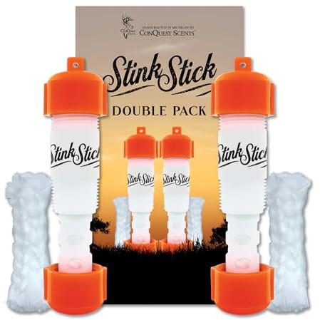 Conquest Scents Stink Stick – Orange Double Pack | Scent Dispenser with Fiberglass Wick for Liquid Hunting Scents or Wax Tubes | Leak-proof Yardage Markers and Hanging Scent Tools for Deer Hunting