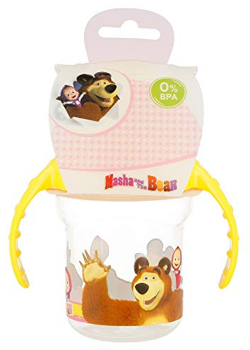 Stor Mug de voyage pour enfants de 350 ml avec motif Masha & Bear, fabriqué en plastique sans BPA, lavable et réutilisable.