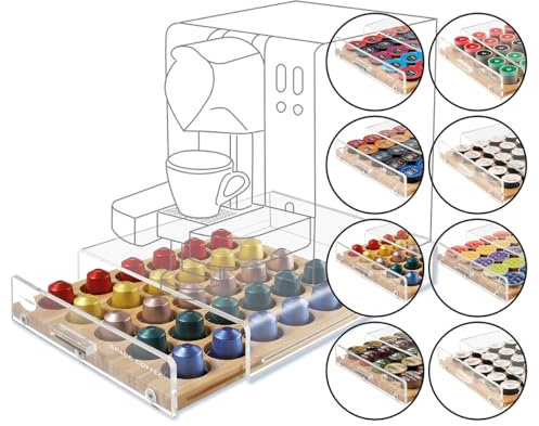 MACOM Just Kitchen 835 Space Coffee Dispenser Portacapsule Universale per Macchine Caffè, 30 capsule, cassetto in legno
