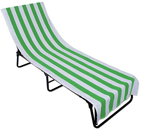 DII Stripe Beach Lounge Chair Towel with Fitted Top Pocket, 26x82, Green