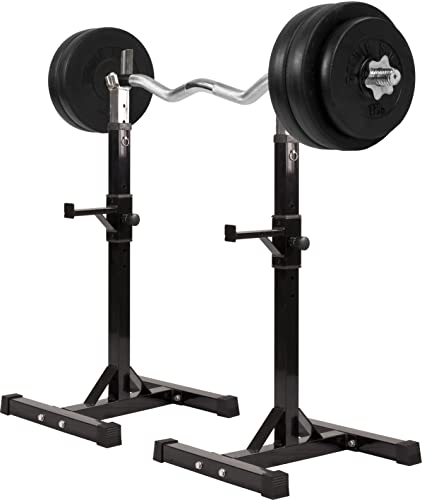 GORILLA SPORTS® Langhantelablage - mit Hantelset 35kg, SZ Curlstange 120cm, 6-fach und 14-fach höhenverstellbar, bis 500kg, aus Stahl - Hantelständer, Kniebeugenständer, Squat Rack, Langhantelständer