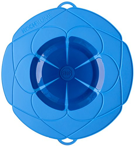 Kochblume das Original, Silikon Überkochschutz für Töpfe und Pfannen, Mikrowellen-Deckel, Spritzschutz und Dampfgar-Aufsatz | (blau, XL | Topfgröße 20-28cm)