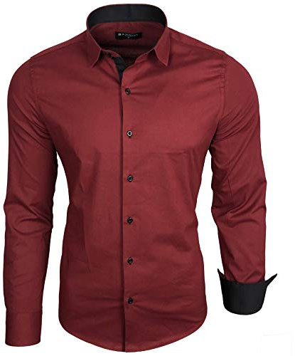 Baxboy Camisa de hombre manga larga/negocios tiempo libre boda/plancha/ajustado/traje Kent cuello camisa B-500, burdeos, XXL