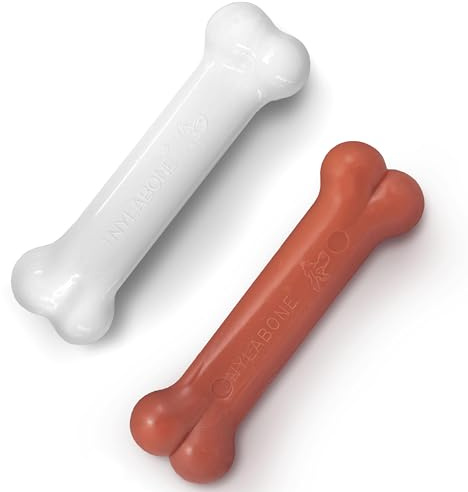 Nylabone 2 x Dura Chew Extreme Tough Dog Chew Toy Bones, 1 Bacon & 1 Chicken, Medium, For Dogs Up To 16 kg,White/Brown