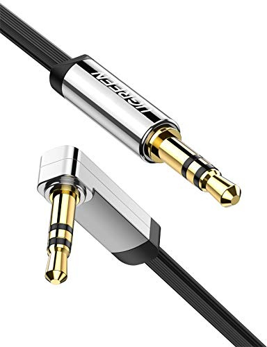 UGREEN Aux Cable 9.9ft Right Angle 3.5mm to 3.5mm Audio Lead Stereo Headphone Mini Jack Male to Male Auxiliary Cord Flat Compatible with Car Aux iPhone iPad iPod TV PC Tablet Laptop MP3 Speaker (3M)