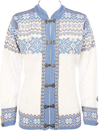 Norlender Norwegian 100% Wool Voss Cardigan Sweater w/Free 100% Wool Ski Cap (Off-White/Blue, Medium)