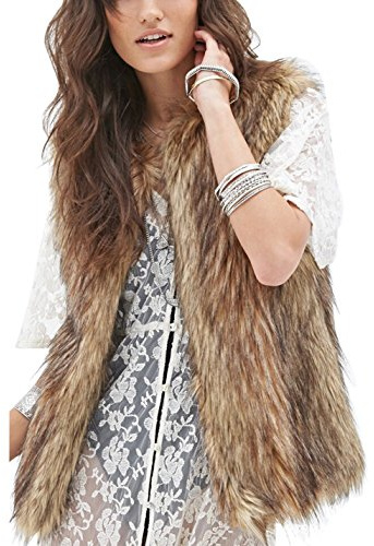 Tanming Women's Fashion Autumn and Winter Warm Short Faux Fur Vests (Large, Grey)