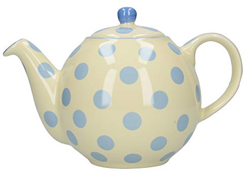 London Pottery 84200 Globe Polka Dot Teapot with Strainer, Ceramic, Ivory/Blue, 4 Cup Capacity (900 ml)