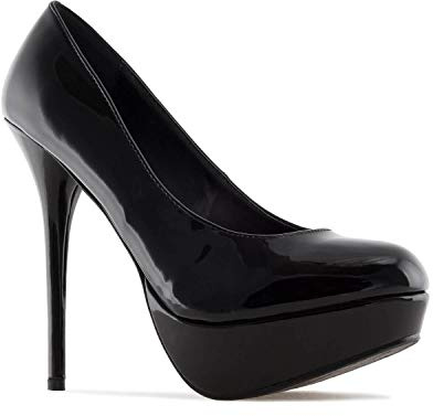 Andrés Machado - Fancy pumpar av svart läderimitation för damer/tjejer med 14,0 cm häl, plattform och rund tå - högklackade AM453 -Svart Patent, EU 34