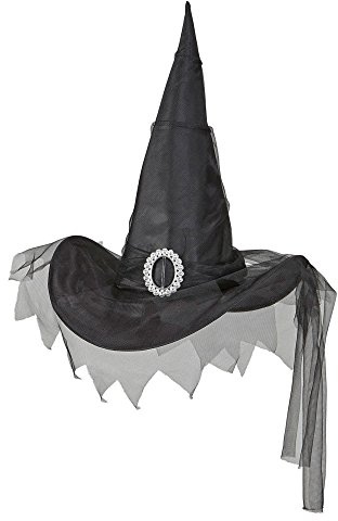 W WIDMANN MILANO Party Fashion 51535 - Hexen Hut, mit Tüllverzierung, Schwarz, Kopfbedeckung, Hexe, Spiderella, Accessoire, Halloween