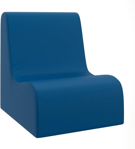 Children's Factory Small Contour Chair, Mix-and-Match Kids Chairs, Sofas, Corner Ottomans and Cubes, Foam-Filled and Water-Resistant, Flexible Seating for Classroom Elementary, Blue Chair