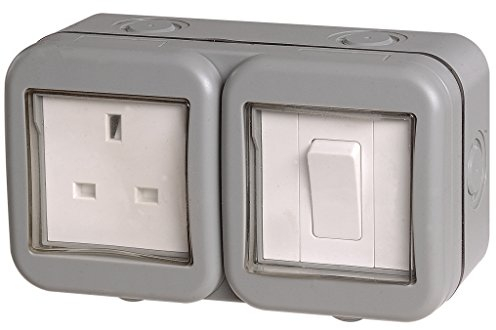 BG Electrical Outdoor Single Unswitched Power Wall Plug Socket and Single Wall Switch Combo, Weatherproof, 13A, IP55 Rated, WPB21