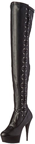 Pleaser Damen DELIGHT-3050 Kurzschaft Stiefel, Schwarz (Schwarz (Blk STR Faux Leather/Blk Matte)