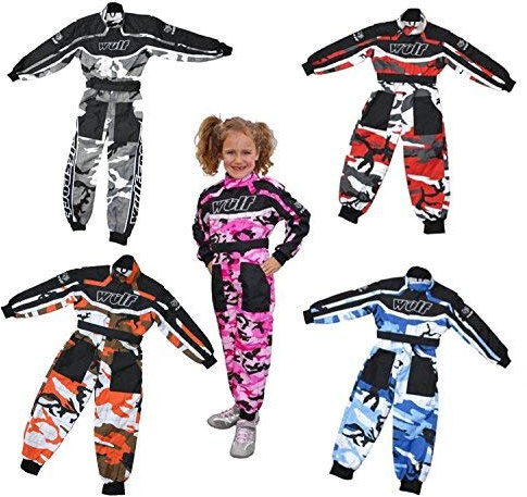 Wulf Motorbike Motorcycle Kids Race Suits WULFSPORT CAMO Cub Kart Quad MX Motocross New Suit Overall (ORANGE, 5-6 Years)