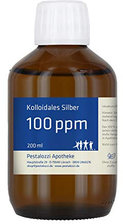 Kolloidales Silber 100ppm aus Apotheken-Herstellung - 100% natürliches, kolloidales Silberwasser, ohne chemische Zusatzstoffe, Inhalt: 200 ml