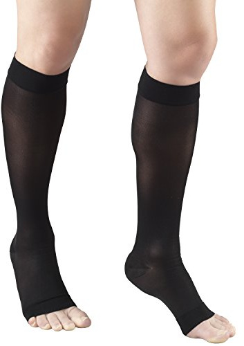 Truform Sheer Compression Stockings, 15-20 mmHg, Women's Knee High Length, Open Toe, 20 Denier, Black, Large