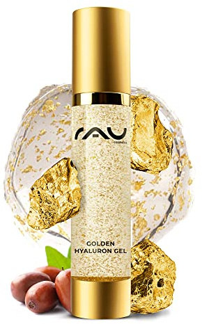 RAU Cosmetics Golden Hyaluron Gel 50 ml - Anti-Aging Gesichtsserum mit 23 Karat Gold & Hyaluronsäure - Feuchtigkeitspflege mit Panthenol & Probiotika - Luxus Anti-Falten Gel Made in Germany