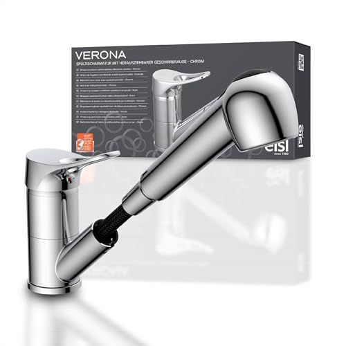 EISL NI183VECR VERONA Wasserhahn Küche ausziehbar, Spültischarmatur mit Geschirrbrause, Küchenarmatur mit 2 Strahlarten, 90° schwenkbarer Mischbatterie, Chrom