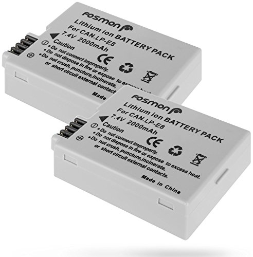 Fosmon 2X Batería Canon LP-E8 2000mAh Reemplazon Batería Rercargable para Canon Cámara LP E8 Rebel T3i T2i T4i T5i EOS 600D 550D 650D 700D Kiss X5 X4 Kiss X6 LC-E8E