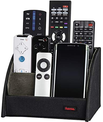Hama Halterung für Fernbedienungen, Make-Up, Stifte (Fernbedienungshalter für TV, Receiver, DVD, universelle Ablage, Aufbewahrungsbox als Organizer für Schreibtisch, Küche, Bad) schwarz, 00084035, Maxi