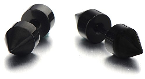 Negro Doble Pico, Enchufe Falso Fake Plug, Pendientes de Hombre de Mujer, Aretes, Acero Inoxidable, 2 Piezas