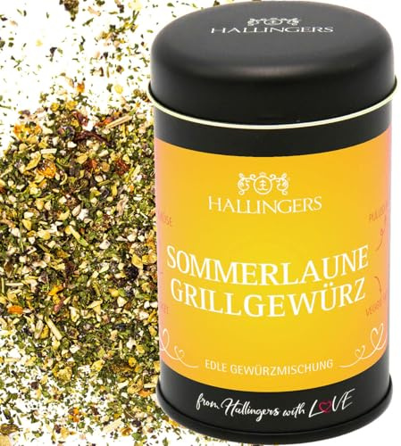 Hallingers Genuss Manufaktur Gewürze Geschenk - Gewürz-Mischung für Fisch, Gemüse & Fleisch, edle Geschenkdose Sommerlaune Grill-Gewürz, Geschenkidee für Hobbyköche & Grillfans