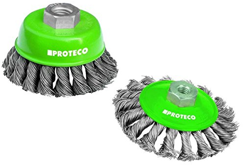 Proteco-Werkzeug® Edelstahldraht Drahtbürste rostfrei Set 2 tlg für Einhand Winkelschleifer V2A Inox Topfbürste Kegelbürste Gewinde M14 x 2,0 Edelstahldraht 0,35 mm
