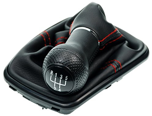 L & P Car Design L&P A253-3 Schaltsack Schaltmanschette Schwarz Naht Rot Schaltknauf 5 Gang 12mm kompatibel mit VW Golf 4 IV Rahmen Schwarz Knauf Plug Play Ersatzteil für 1J0711113