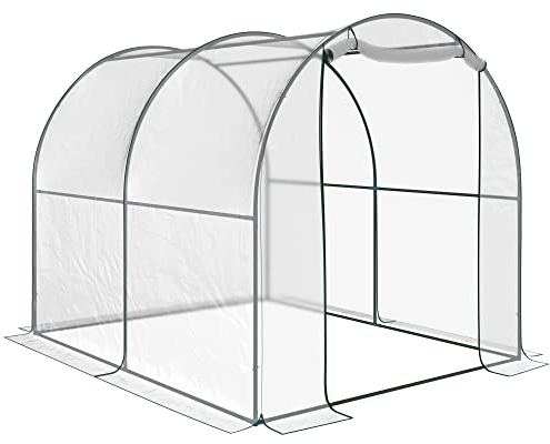 Outsunny Walk-in Polytunnel Greenhouse with Roll-up Door Transparent Tunnel Greenhouse with Steel Frame and PVC Cover, 2.5 x 2m