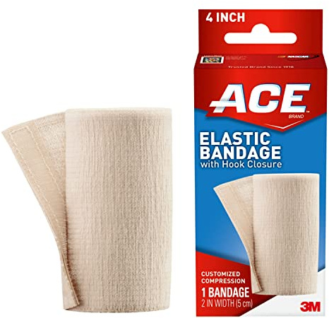 ACE Brand Elastic Bandage with Clips, Adjustable for Secure, Moderate Support, 4, One Size Fits Most