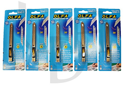 wall-art-design 5 Stück Olfa Profi Edelstahl Cuttermesser SAC-1 mit je 1x 30 Grad Klinge