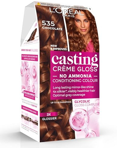 L'Oréal Paris Tinte para el cabello semipermanente sin amoníaco, 535 Chocolate, color de cabello brillante, acabado de aspecto natural, para hasta 28 champús, Casting Crème Gloss, 1 aplicación