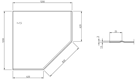 Blechbodenplatte 1200x1200x1,5 Winkeleck, graphit