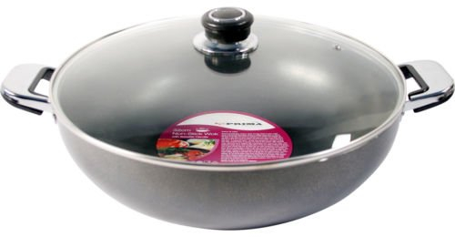 BARGAINS-GALORE 32Cm Non Stick Aluminium Wok Set - Saucepan Frying Deep Stir Pan Chinese Cooking Asian | Wok, Karahi, Kadhai with Glass Lid | Stir Fry Cookware Pan, Ventilated Glass Lid